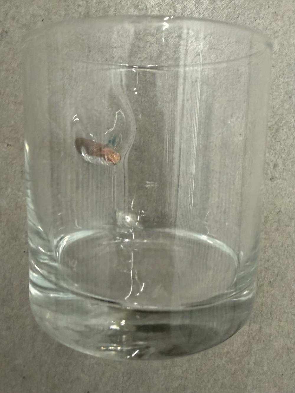 Glass Whiskey Glass w Brass Bullet Lodged into Side.  Law Enforcement.  Gift.